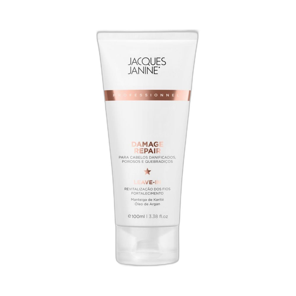 Leave-In Jacques Janine Damage Repair 100ml em embalagem branca com detalhes em cobre e preto